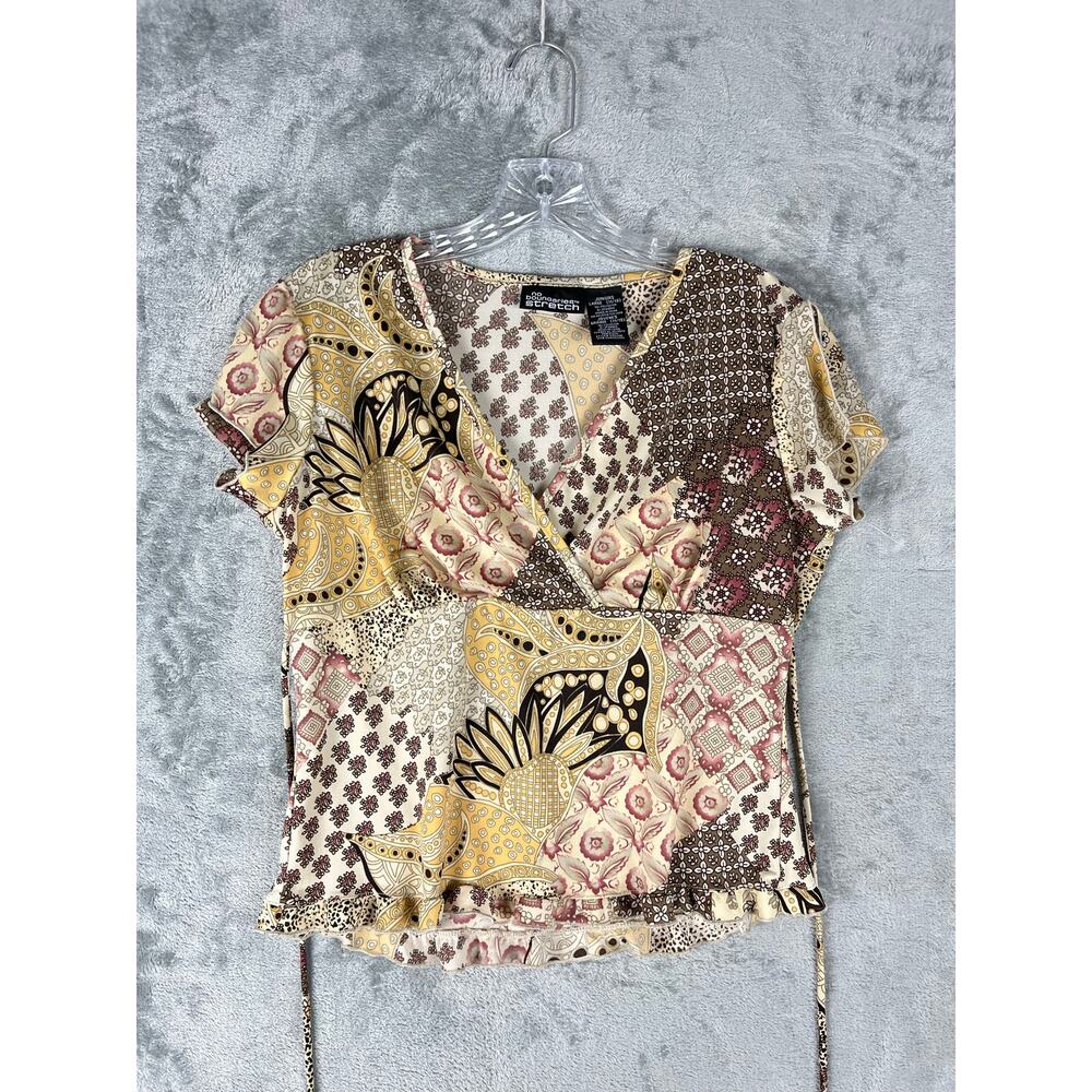 Vintage Y2K Brown Mixed Print‎ Pattern Top Large No Boundaries Fairy Cyber 2000s - Picture 9 of 14